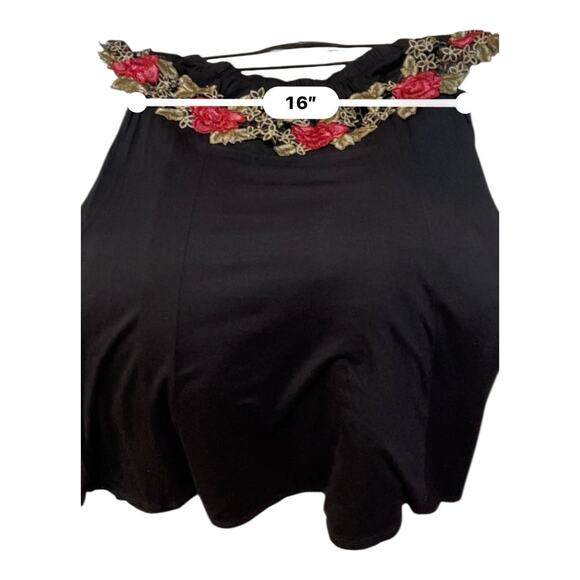 Y2K 90s Black & Red Rose Lace Slinky Off Shoulder Top & Pants Whimsigoth Size M - Picture 9 of 16